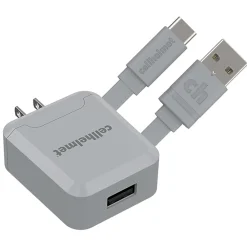 cellhelmet 2.1-Amp Single-USB Wall Charger with USB-A to USB-C Round Cable, 3 Feet (WALL-2.1/1+R-USB-C-3-G)