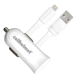2.4-Amp Single-USB Car Charger with USB-A to Lightning Flat Cable, 3 Feet (CAR-2.4/1+F-LIGHT-3-W)<cellhelmet