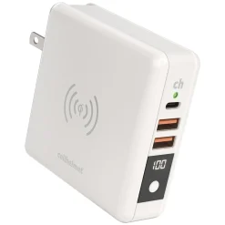 Multi-Charge Pro 8,000 mAh Power Bank and Qi Wireless Charger with 1 USB-C and 2 USB Outputs, White (CHQi-ALL)<cellhelmet Sale