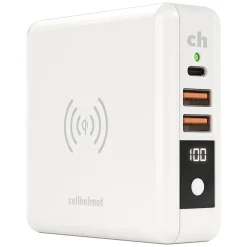 Multi-Charge Pro 8,000 mAh Power Bank and Qi Wireless Charger with 1 USB-C and 2 USB Outputs, White (CHQi-ALL)<cellhelmet Sale