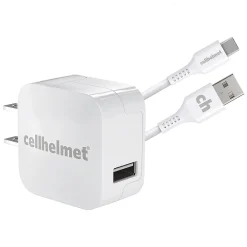 cellhelmet Single-USB Wall Charger with USB-C to USB-A Round Cable, 3 ft., 2.4-Amp, White (WALL-2.4+R-C-A-W)