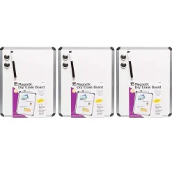 Dry Erase*CLI Charles Leonard Magnetic Plastic Dry-Erase Whiteboard, Aluminum Framed, 11" x 14", Pack of 3 (CHL35314-3)