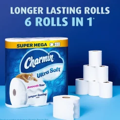 Ultra Soft Super Mega Toilet Paper, 2-Ply, White, 336 Sheets/Roll, 6 Rolls/Pack (08467)<Charmin Sale