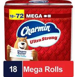 Ultra Strong Mega Toilet Paper, 2-ply, White, 220 Sheets/Roll, 18 Rolls/Case (01560/52084)<Charmin Clearance