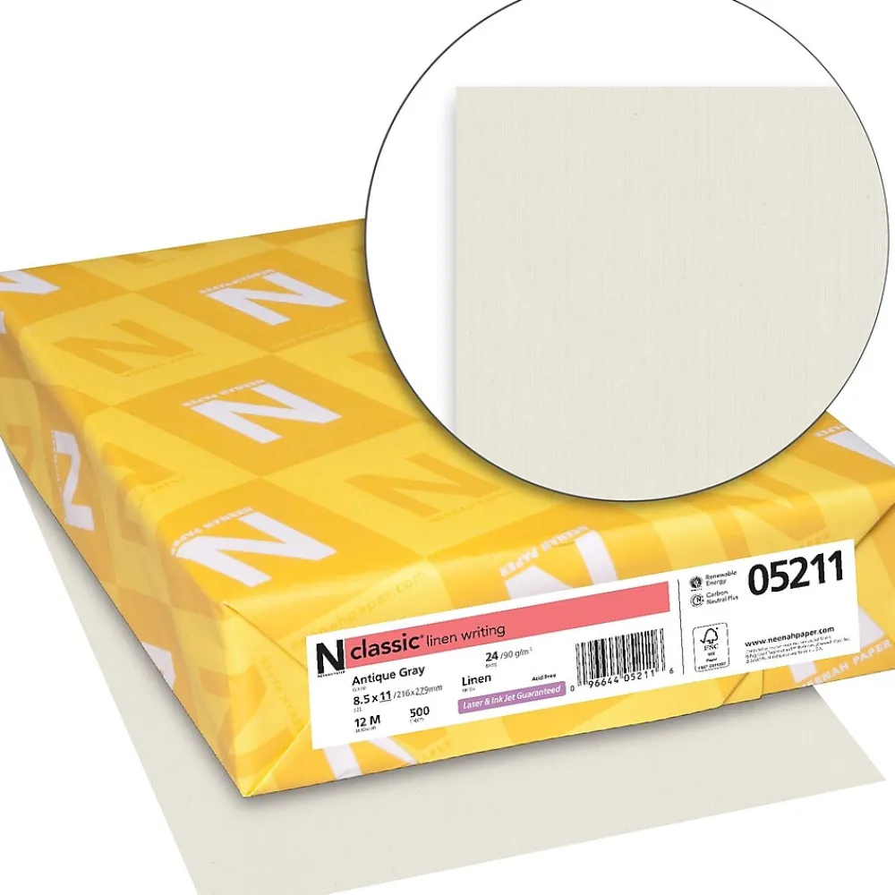 Resume Paper*Neenah Paper CLASSIC® Linen Writing Paper, 8 1/2" x 11", 24 lb., Linen Finish, Antique Gray, 500/Ream