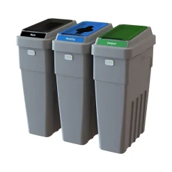 LeanStream Plastic Three-Stream Recycling Station, 69 Gallon, Gray (LS3-002)<CleanRiver Sale