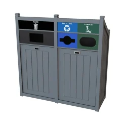 PTZ Three-Stream Recycling Station, 72 Gallon, Gray (TXZ72-3-WRC-GY)<CleanRiver Online