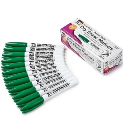 Markers|CLI Dry Erase Markers, Bullet Tip, Green, 12/Pack, 3 Packs (CHL47325-3)