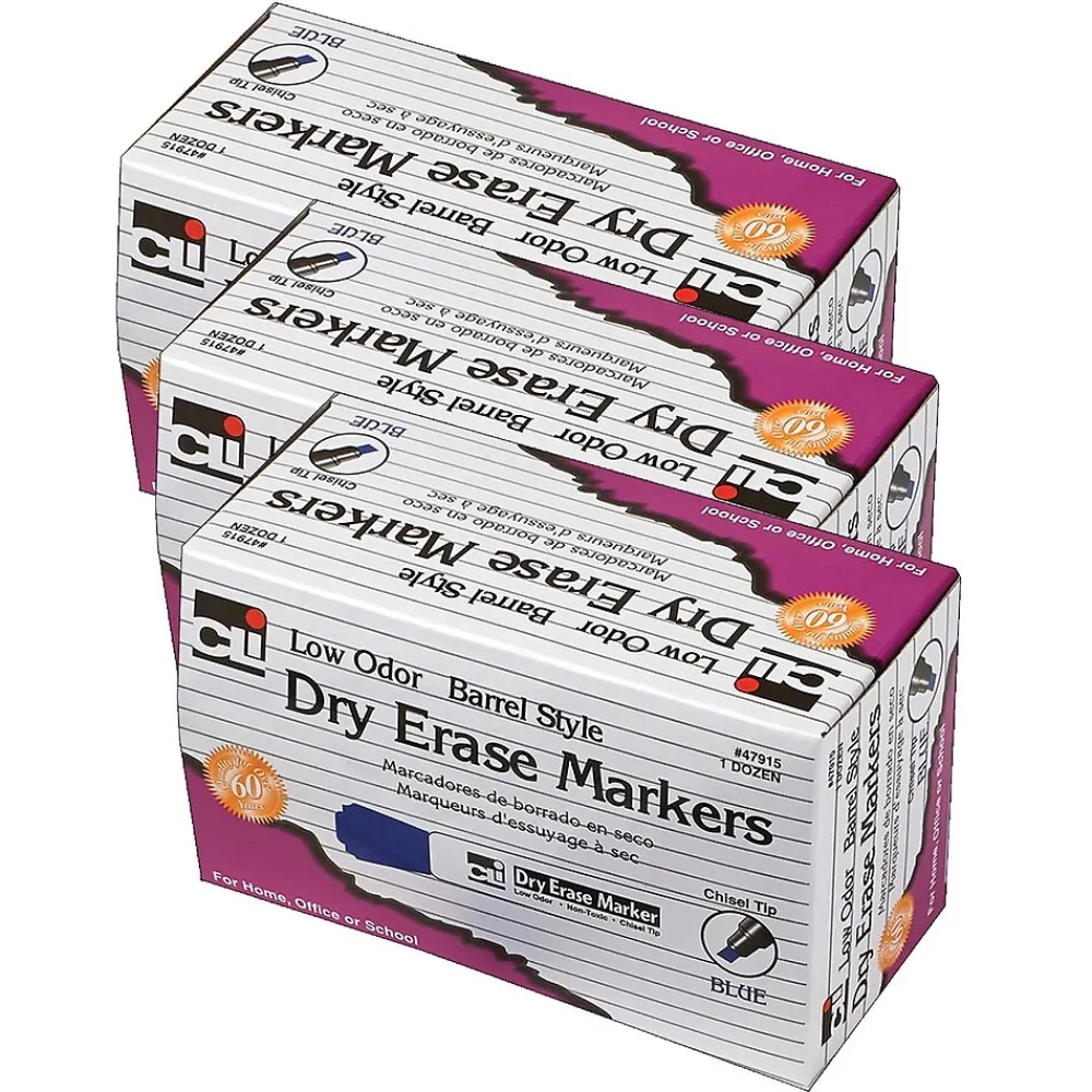 Markers|CLI Dry Erase Markers, Chisel Tip, Blue, 12/Pack (CHL47915-3)