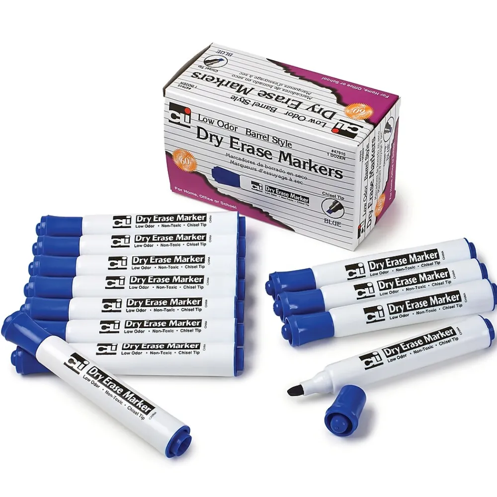 Markers|CLI Dry Erase Markers, Chisel Tip, Blue, 12/Pack (CHL47915-3)