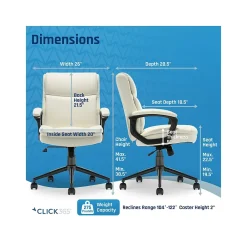 Ergonomic Chairs*Click365 Transform 2.0 Ergonomic Bonded Leather Swivel Desk Chair, (CCHR10007C) White