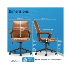 Ergonomic Chairs*Click365 Transform 3.0 Ergonomic Bonded Leather Swivel Desk Chair, (CCHR10008A) Cognac