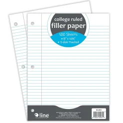 Filler Paper|C-Line College Ruled Filler Paper, 8" x 10.5", 3-Hole Punched, 100 Sheets/Pack, 12/Bundle (CLI22031-12)