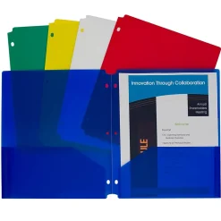 Pocket Folders|C-Line ® Heavyweight, 3-Hole Punched, 2-Pocket Portfolio, Assorted Colors, 10 Per Pack, 2 Packs (CLI32930-2)