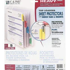 Sheet Protectors|C-Line Heavyweight Sheet Protectors, 8-1/2" x 11", Assorted Colors, 5 Tab, 5/Set (5550)