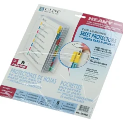 Sheet Protectors|C-Line Heavyweight Sheet Protectors, 11" x 8-1/2", Assorted Colors, 8 Tab Set (05580)
