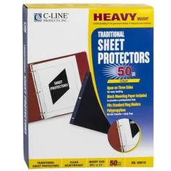 Sheet Protectors|C-Line Side Loading Poly Sheet Protectors, Heavy Gauge, 11" x 8-1/2", Clear, 50/Box (CLI00010)