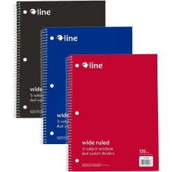 Subject Notebooks|C-Line 3-Subject Notebooks, Wide Ruled, 120 Sheets, Assorted Colors, 3/Bundle (CLI22046-3)