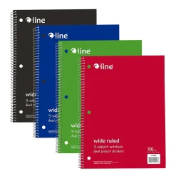 Subject Notebooks|C-Line 3-Subject Notebooks, Wide Ruled, 120 Sheets, Assorted Colors, 3/Bundle (CLI22046-3)