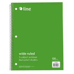 Subject Notebooks|C-Line 3-Subject Notebooks, Wide Ruled, 120 Sheets, Assorted Colors, 3/Bundle (CLI22046-3)