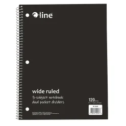 Subject Notebooks|C-Line 3-Subject Notebooks, Wide Ruled, 120 Sheets, Assorted Colors, 3/Bundle (CLI22046-3)