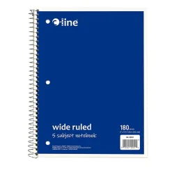 Subject Notebooks|C-Line 5-Subject Subject Notebooks, Wide Ruled, 180 Sheets, Assorted Colors, 3/Bundle (CLI22051-3)