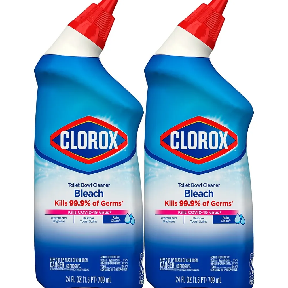 Disinfecting Toilet Bowl Cleaner with Bleach, Rain Clean Scent, 24 Oz., 2/Pack, 6 Packs/Carton (30924)<Clorox Best