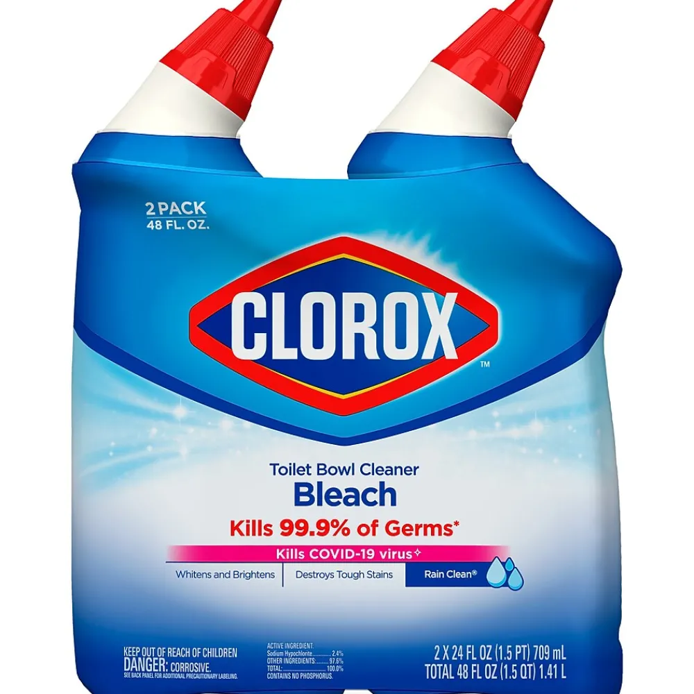 Disinfecting Toilet Bowl Cleaner with Bleach, Rain Clean Scent, 24 Oz., 2/Pack, 6 Packs/Carton (30924)<Clorox Best