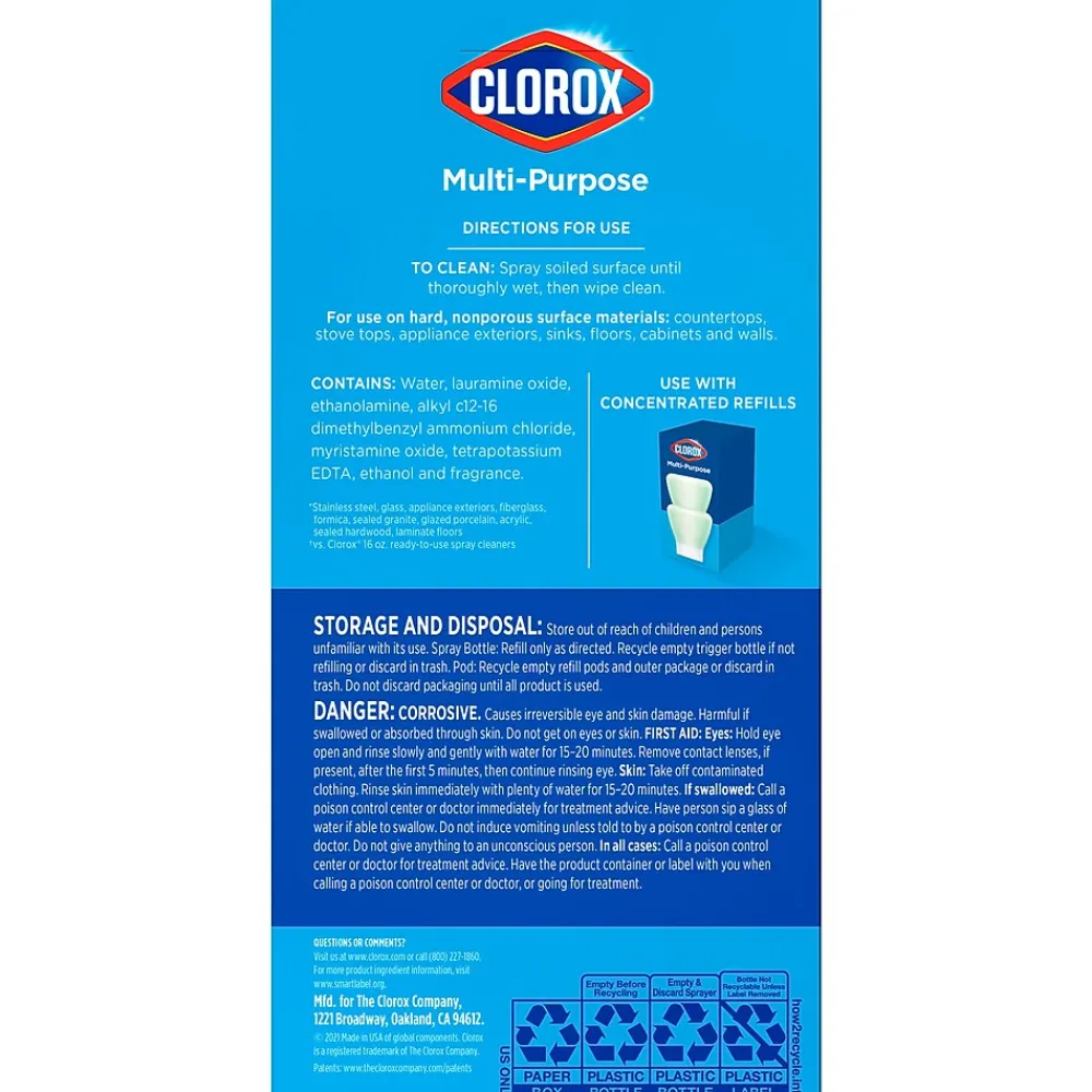 Multi-Purpose Cleaning Spray System Starter Kit, 1 Spray Bottle and 1 Refill, Crisp Lemon, 1.13 fl. oz. (60160)<Clorox Hot