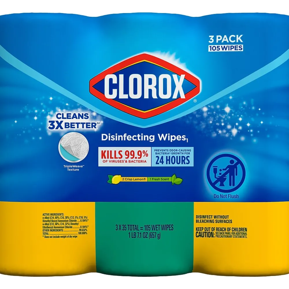 Value Pack Disinfecting Wipes, 35 Wipes/Canister, 3/Pack, 15/Carton (30112)<Clorox Online
