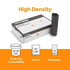 ™ 50-56 Gallon Trash Bag, 43" x 48", High Density, 16 mic, Black, 200 Bags/Box (CW57392)<Coastwide Professional Outlet
