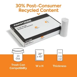™ 23 Gallon Trash Bag with 30% PCR, 28" x 45", Low Density, 0.8 mil, Clear, 250 Bags/Box (CW62410)<Coastwide Professional Best