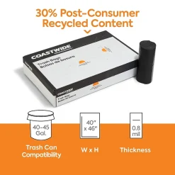 ™ 40-45 Gallon Trash Bag with 30% PCR, 40" x 46", Low Density, 0.8 mil, Black, 150 Bags/Box (CW62419)<Coastwide Professional Hot