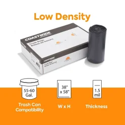 ™ 55-60 Gallon Trash Bag, 38" x 58", Low Density, 1.5 mil, Black, 5 100 Bags/Box (CW25531)<Coastwide Professional Hot