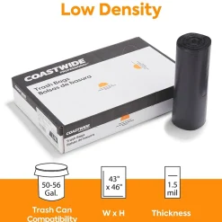 ™ 50-56 Gallon Trash Bag, 43" x 46", Low Density, 1.5 mil, Black, 100 Bags/Box (CW22341)<Coastwide Professional New