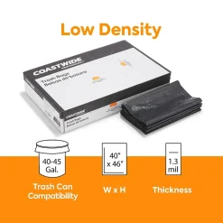 ™ 40-45 Gallon Trash Bag, 40" x 46", Low Density, 1.3 mil, Black, 100 Bags/Box (CW22340)<Coastwide Professional New