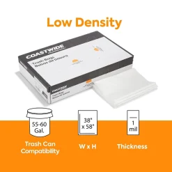 ™ 55-60 Gallon Trash Bag, 38" x 58", Low Density, 1 mil, Clear, 100 Bags/Box (CW17968)<Coastwide Professional