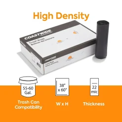 ™ 55-60 Gallon Trash Bag, 38" x 60", High Density, 22 mic, Black, 150 Bags/Box (CW17712)<Coastwide Professional Clearance