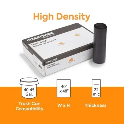 ™ 40-45 Gallon Trash Bag, 40" x 48", High Density, 22 mic, Black, 150 Bags/Box (CW17713)<Coastwide Professional Discount