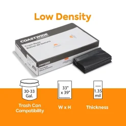 ™ 30-33 Gallon Trash Bag, 33" x 39", Low Density, 1.35 mil, Black, 150 Bags/Box (CW18206)<Coastwide Professional Sale