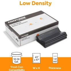 ™ 50-56 Gallon Trash Bag, 43" x 47", Low Density, 1.8 mil, Black, 100 Bags/Box (CW18209)<Coastwide Professional Best