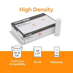 ™ 20-30 Gallon Trash Bag, 30" x 37", High Density, 12 mic, Natural, 500 Bags/Box (CW18198)<Coastwide Professional Best