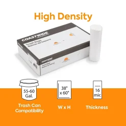 ™ 55-60 Gallon Trash Bag, 38" x 60", High Density, 16 mic, Natural, 200 Bags/Box (CW18202)<Coastwide Professional Outlet
