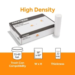 ™ 55-60 Gallon Trash Bag, 38" x 60", High Density, 22 mic, Natural, 150 Bags/Box (CW19249)<Coastwide Professional Clearance