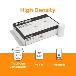 ™ 12-16 Gallon Trash Bag, 24" x 33", High Density, 8 mic, Natural, 1000 Bags/Box (CW19243)<Coastwide Professional Discount