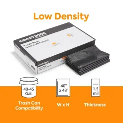 ™ 40-45 Gallon Trash Bag, 40" x 48", Low Density, 1.5 mil, Black, 50 Bags/Box (CW19242)<Coastwide Professional Outlet