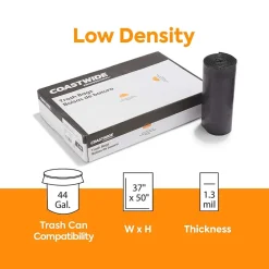 ™ AccuFit 44 Gallon Trash Bag, 37" x 50", Low Density, 1.3 mil, Black, 100 Bags/Box (CW22752)<Coastwide Professional New