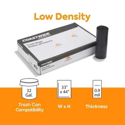 ™ AccuFit 32 Gallon Trash Bag, 33" x 44", Low Density, 0.9 mil, Black, 100 Bags/Box (CW22751)<Coastwide Professional Outlet