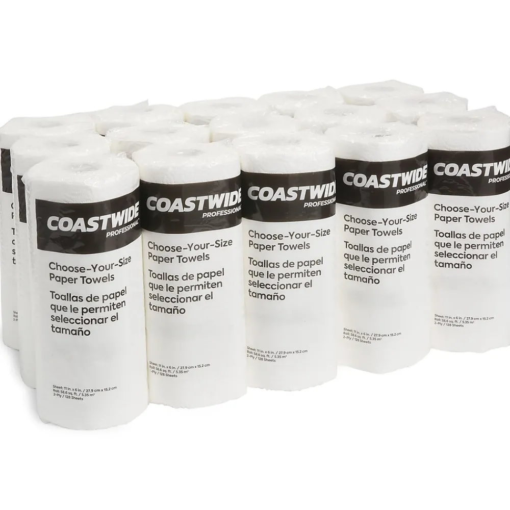 Coastwide Professional Choose-Your-Size Kitchen Rolls Paper Towel, 2-Ply, White, 128 Sheets/Roll, 15 Rolls/Carton (CW21809)