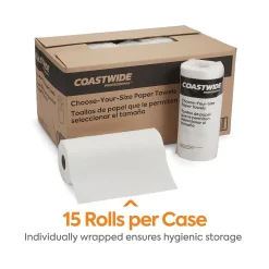 Coastwide Professional Choose-Your-Size Kitchen Rolls Paper Towel, 2-Ply, White, 128 Sheets/Roll, 15 Rolls/Carton (CW21809)